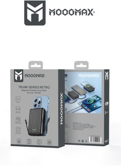 MOOGMAX 20000mAh Trunk series magnetic wireless power bank  22.5W super-charging, two built-in cables with 15W wireless charging, 3 external ports 1 Type-C and 1 Type-A, and a Lightning port. black  - Image 4