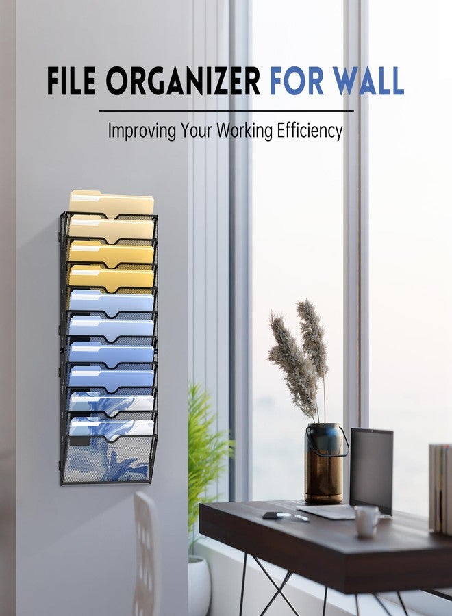 DALTACK Wall File Organizer, 10 Tier Hanging File Organizer, Mail Organizer Wall Mounted for Papers Folders Clipboard Magazine, Office Cubicle Organization & Storage, Assembly Needed, Mesh Black - Image 5