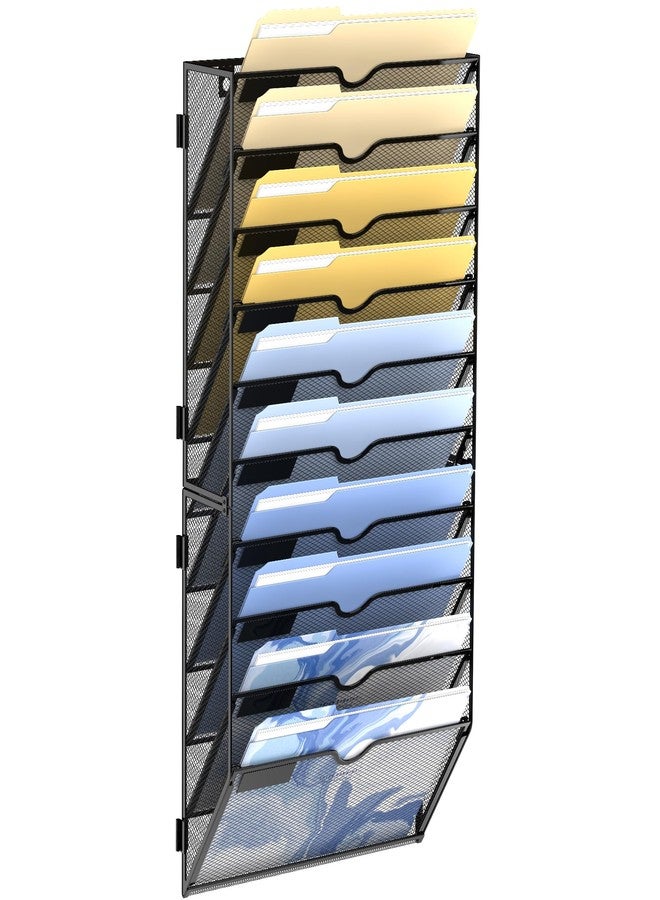 DALTACK Wall File Organizer, 10 Tier Hanging File Organizer, Mail Organizer Wall Mounted for Papers Folders Clipboard Magazine, Office Cubicle Organization & Storage, Assembly Needed, Mesh Black - Image 1