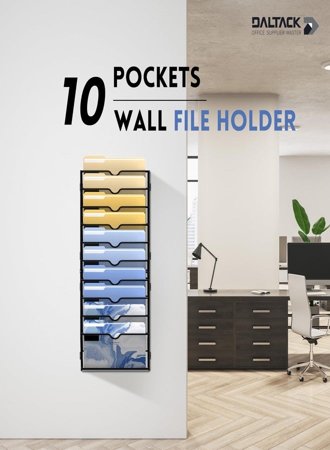 DALTACK Wall File Organizer, 10 Tier Hanging File Organizer, Mail Organizer Wall Mounted for Papers Folders Clipboard Magazine, Office Cubicle Organization & Storage, Assembly Needed, Mesh Black - Image 2