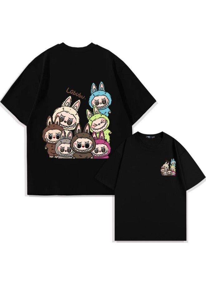 Labubu cartoon cotton short-sleeved T-shirt youth student loose off-shoulder top - Image 1