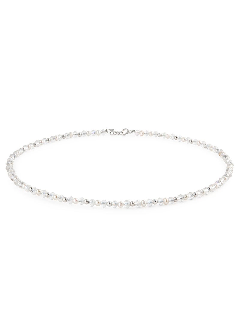 Minza ” Silver Beach ” Pure 925 Sterling Silver, Pearl Stone, Handmade Necklace for Women, Beaded Necklace, 2.200 grams of Silver, Jewelry for Casual & Special Occasion - Image 3