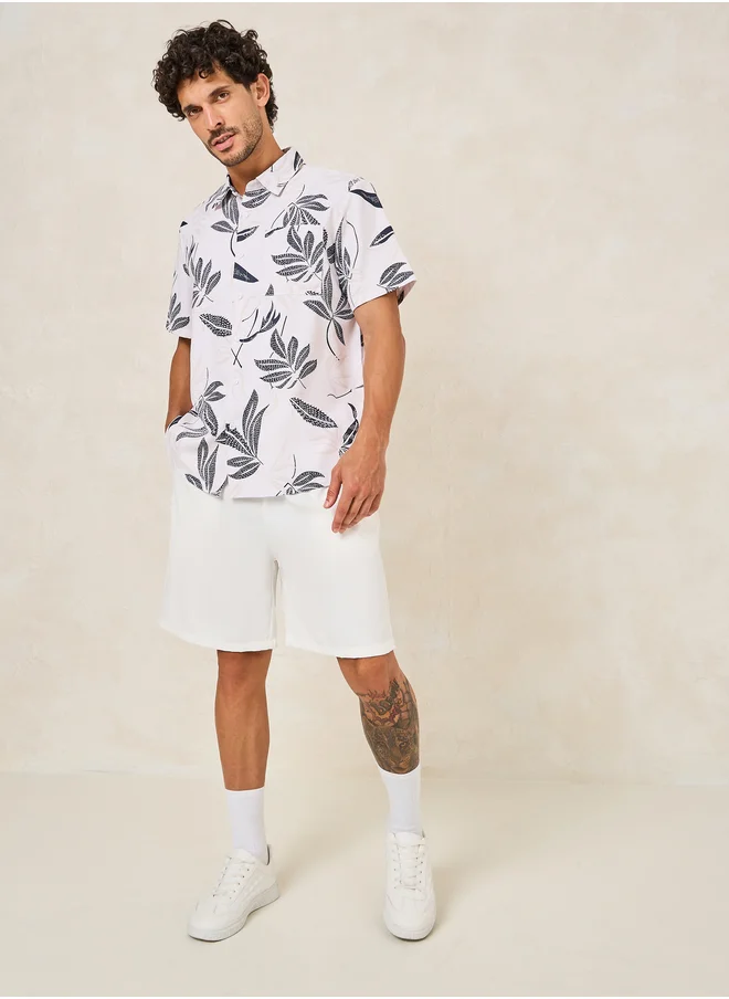 ستايلي Styli Summer Tropical Leaf Print Shirt and Shorts Co-Ords