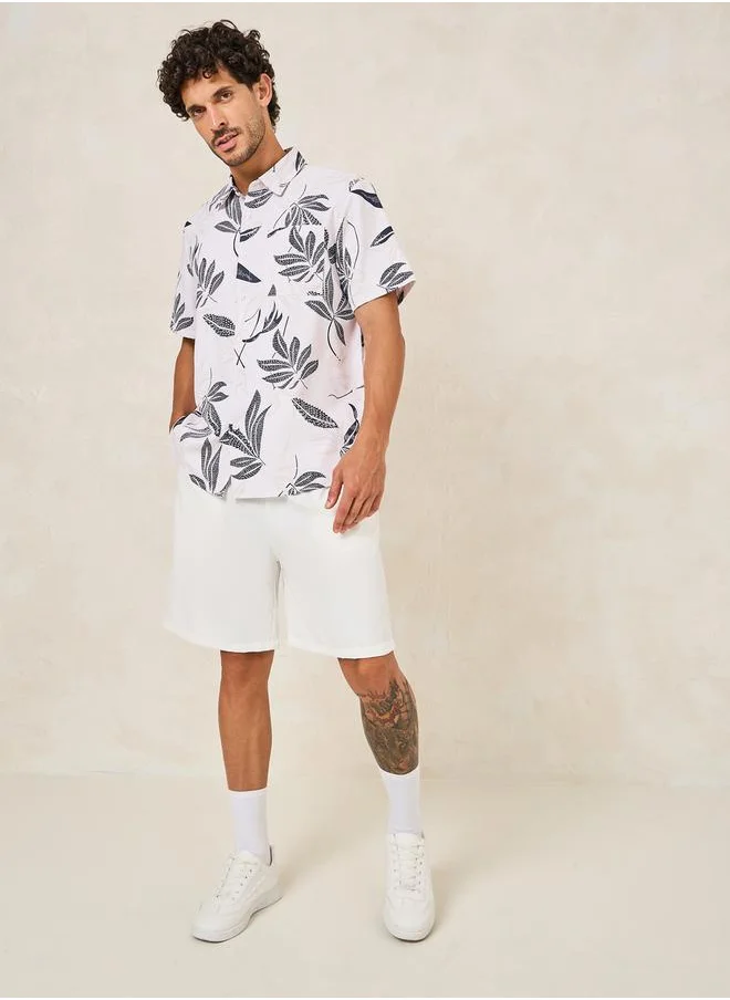 ستايلي Summer Tropical Leaf Print Shirt & Shorts Co-Ords