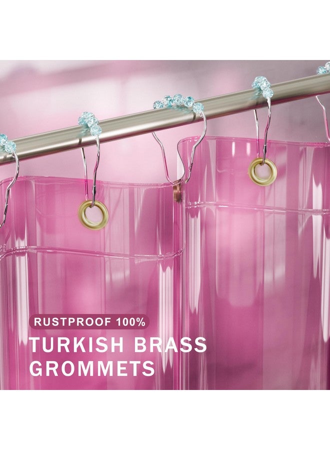 AmazerBath AmazerBath Shower Curtain Liner, 100% EVA Soft Clear Pink Heavy Duty Shower Curtain and Liner 2-in-1, 72x72 Luxury Plastic Weighted Bathroom Shower Liner, 12 Rustproof Grommets & 3 Heavyweight Stones  - Image 4