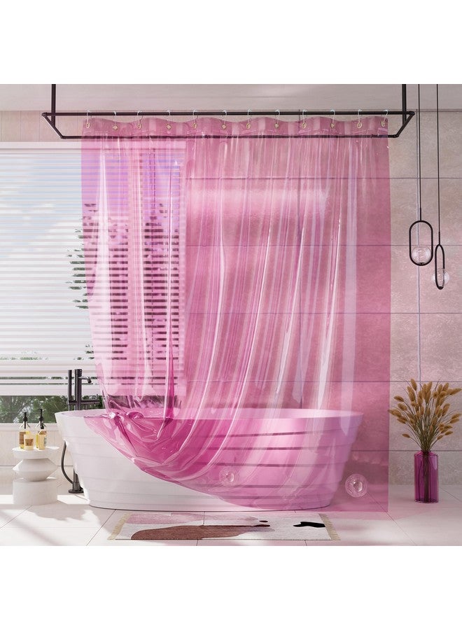 AmazerBath AmazerBath Shower Curtain Liner, 100% EVA Soft Clear Pink Heavy Duty Shower Curtain and Liner 2-in-1, 72x72 Luxury Plastic Weighted Bathroom Shower Liner, 12 Rustproof Grommets & 3 Heavyweight Stones  - Image 1