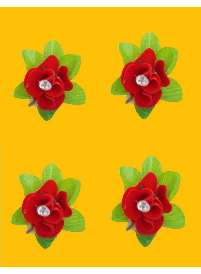 ادفانسد إستور مشبك شعر على شكل زهرة وردة من القماش الأحمر للنساء من advancedestore (عبوة من 4 قطع) الحد الأدنى لكمية الطلب - Image 1