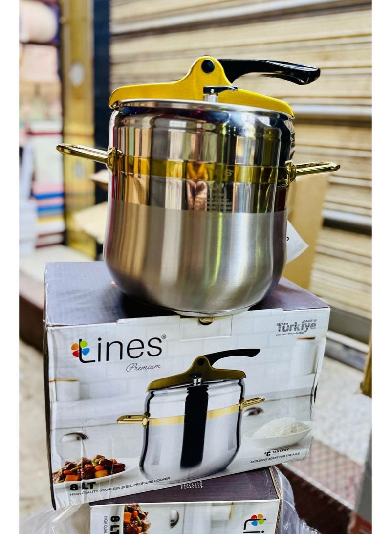 Lines Premium Pressure Cooker 8L – 18/10 Stainless Steel Turkish Pressure Cooker with Elegant Gold Design & Induction Base - Image 2