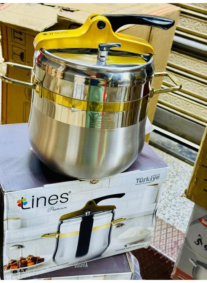 Lines Premium Pressure Cooker 8L – 18/10 Stainless Steel Turkish Pressure Cooker with Elegant Gold Design & Induction Base - Image 3
