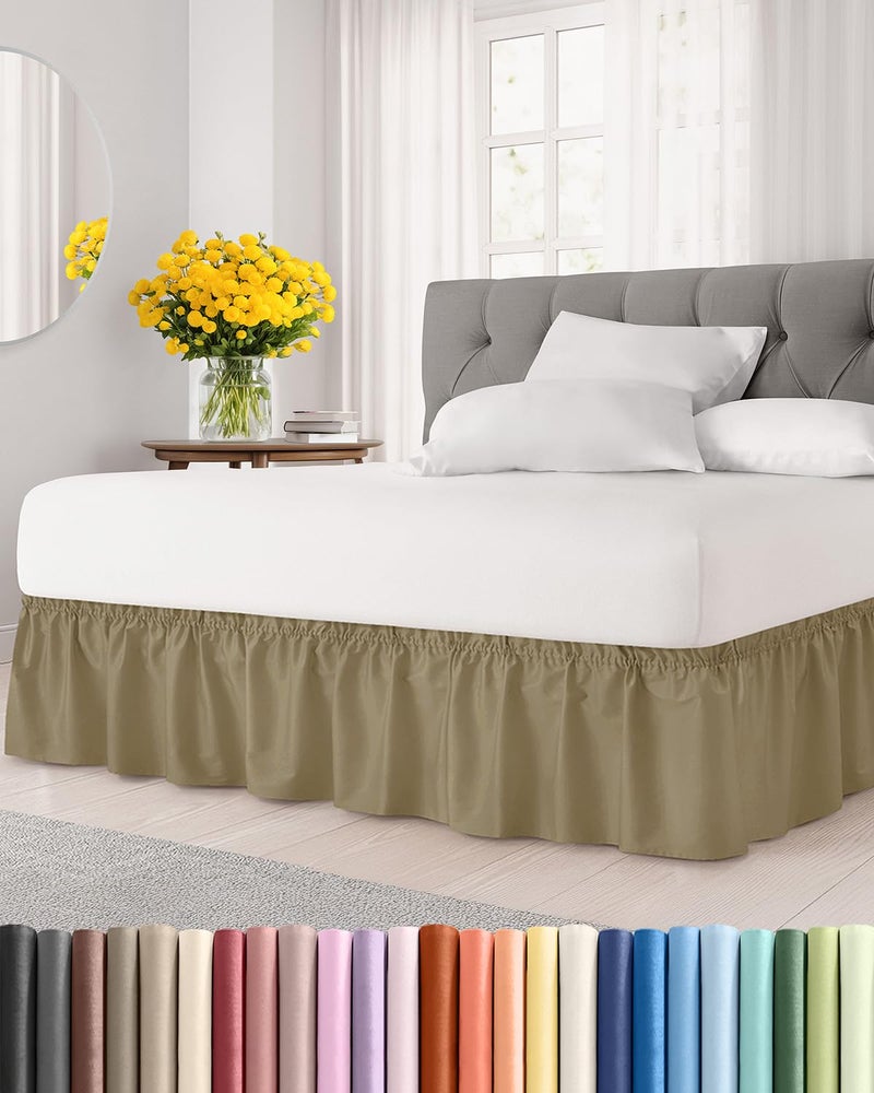 CGK Unlimited Wrap Around Dust Ruffle Bed Skirt Khaki for Queen Size Beds w 15 Inch Drop Easy Fit Elastic Strap Adjustable Pleated Bedskirt wBrushed Fabric Wrinkle Free for Women Men Kids Teens - Image 2