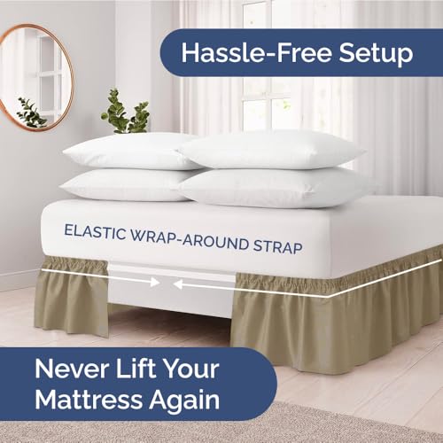 CGK Unlimited Wrap Around Dust Ruffle Bed Skirt Khaki for Queen Size Beds w 15 Inch Drop Easy Fit Elastic Strap Adjustable Pleated Bedskirt wBrushed Fabric Wrinkle Free for Women Men Kids Teens - Image 3