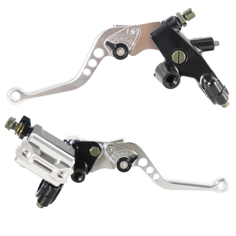 Generic Htostar Racing Universal 7/8" Handlebar Motorcycle Brake Clutch Lever with Master Cylinder Reservoir Compatible with Harley Honda Kawasaki Suzuki Yamaha(Silver)  - Image 1