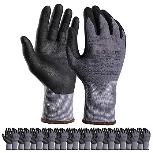 LOCCEF Safety Work Gloves MicroFoam Nitrile Coated-12 Pairs,Seamless Knit Nylon Gloves,Home Improvement,Micro-Foam Gloves (12 Pairs, 9/L) - Image 1