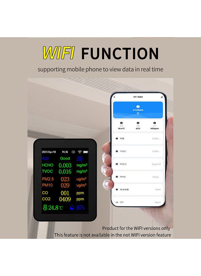 Generic - Portable Air Quality Meter 9in1 PM2.5 PM10 CO CO2 TVOC HCHO AQI Temperature and Humidity Tester Color Screen Carbon Dioxide Detector - Image 1