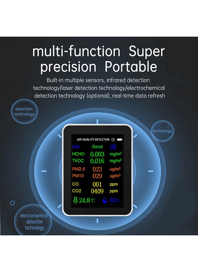 Generic - Portable Air Quality Meter 9in1 PM2.5 PM10 CO CO2 TVOC HCHO AQI Temperature and Humidity Tester Color Screen Carbon Dioxide Detector - Image 1