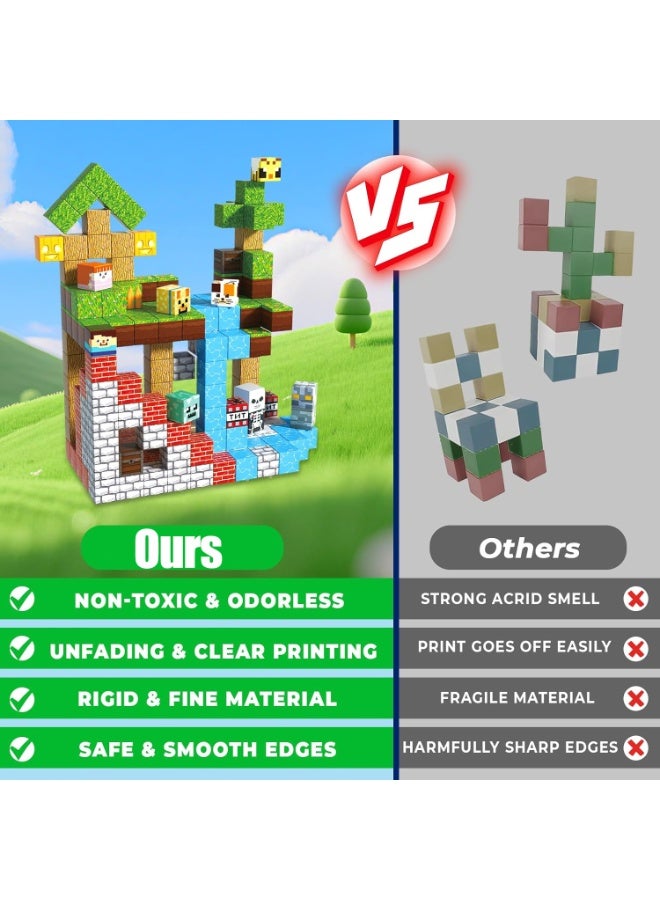 200 PCS Magnetic Blocks – Build Mine Magnet World & Creative Magnet Cubes Construction Set, STEM Sensory Toys for Kids, Boys & Girls Ages 3-10, Classroom & Birthday Gifts - Image 4