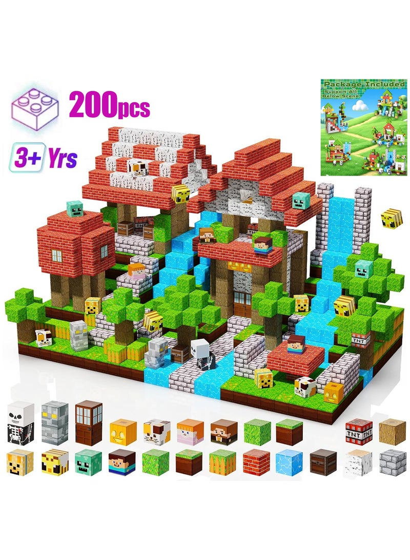 200 PCS Magnetic Blocks – Build Mine Magnet World & Creative Magnet Cubes Construction Set, STEM Sensory Toys for Kids, Boys & Girls Ages 3-10, Classroom & Birthday Gifts - Image 1