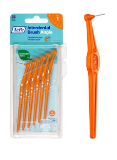Tepe TEPE Interdental Brush Angle, Angled Dental Brush for Teeth Cleaning, Pack of 6, 0.45 mm, Extra-Small/Small Gaps, Orange, Size 1  - Image 1