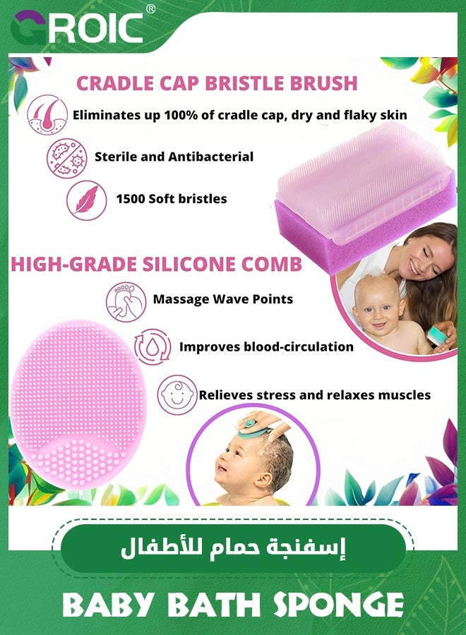 GROIC Cradle Cap Brush for Babies,Baby Cradle Cap Treatment Kit,Baby Sponge for Bathing Newborn Bath Essentials,Baby Brush Set,Baby Bath Sponges for Newborns - Image 4