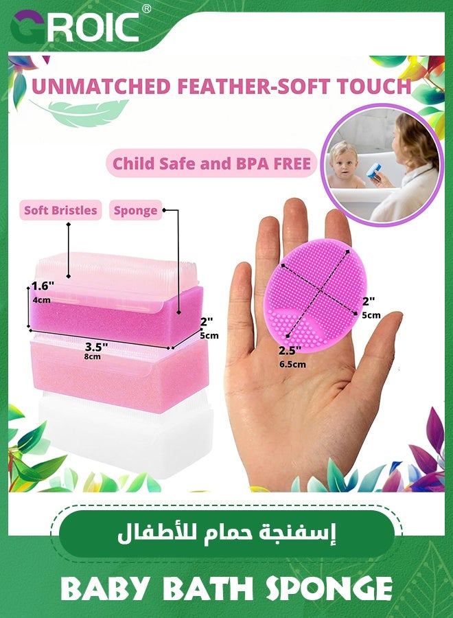 GROIC Cradle Cap Brush for Babies,Baby Cradle Cap Treatment Kit,Baby Sponge for Bathing Newborn Bath Essentials,Baby Brush Set,Baby Bath Sponges for Newborns - Image 2