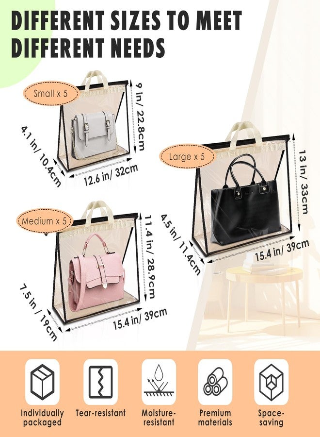Dyrfolm 15 Pack Dust Bags for Handbags,Clear Handbag Storage Organizer for Closet,Purse Protector Storage Bag with Zipper and Handle,Dust Cover Bags for Handbag, 3 Sizes - Image 2