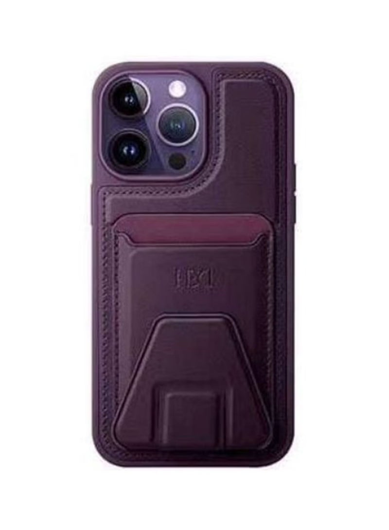 HDD IPhone 14 Pro Max Back Case with Wallet Card Holder and Magnetic Grip Kickstand Cover For 14 Pro Max Purple