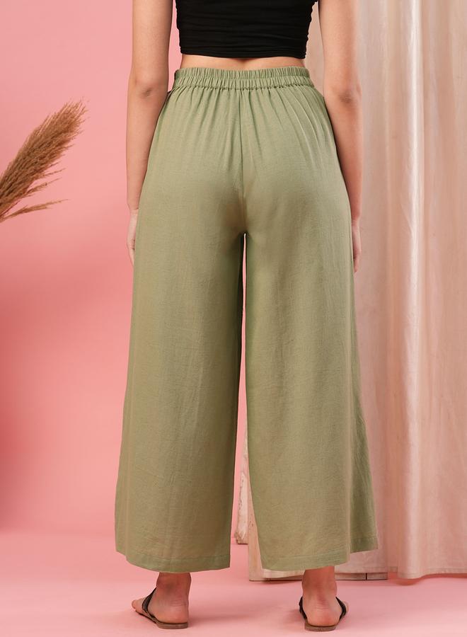 جلو باص بنطال بالازو واسع بخصر متوسط شبه مطاطي - Image 3