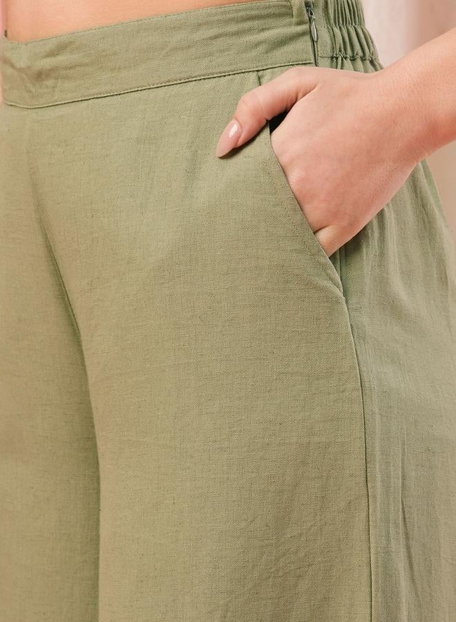 جلو باص بنطال بالازو واسع بخصر متوسط شبه مطاطي - Image 4