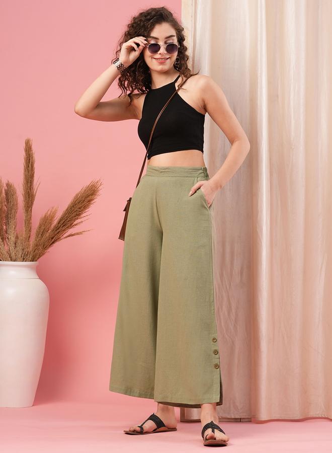 جلو باص بنطال بالازو واسع بخصر متوسط شبه مطاطي - Image 5