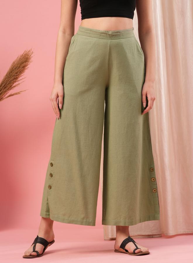 جلو باص بنطال بالازو واسع بخصر متوسط شبه مطاطي - Image 1