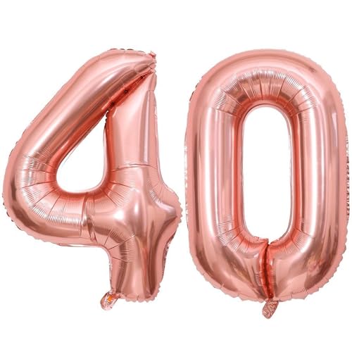 Lovoir Rose Gold 40 Number Balloons 40 Inch Giant Number 40 Balloons Foil Mylar Helium Rose Gold Number Balloons for 40th Birthday Party Supplies Anniversary Event Celebration Decorations - Image 1