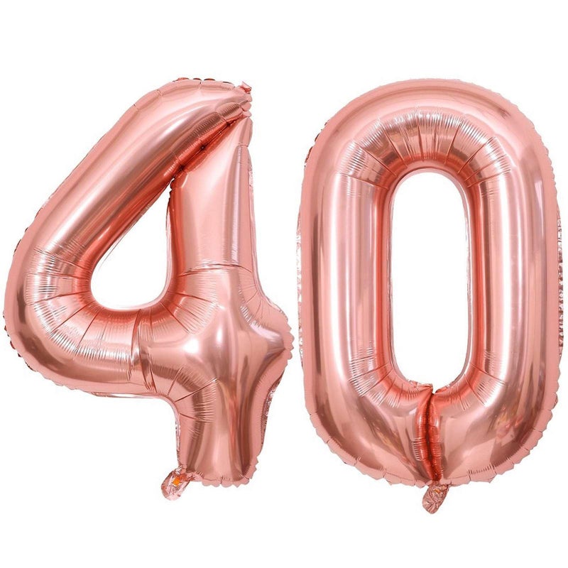 Lovoir Rose Gold 40 Number Balloons 40 Inch Giant Number 40 Balloons Foil Mylar Helium Rose Gold Number Balloons for 40th Birthday Party Supplies Anniversary Event Celebration Decorations - Image 3