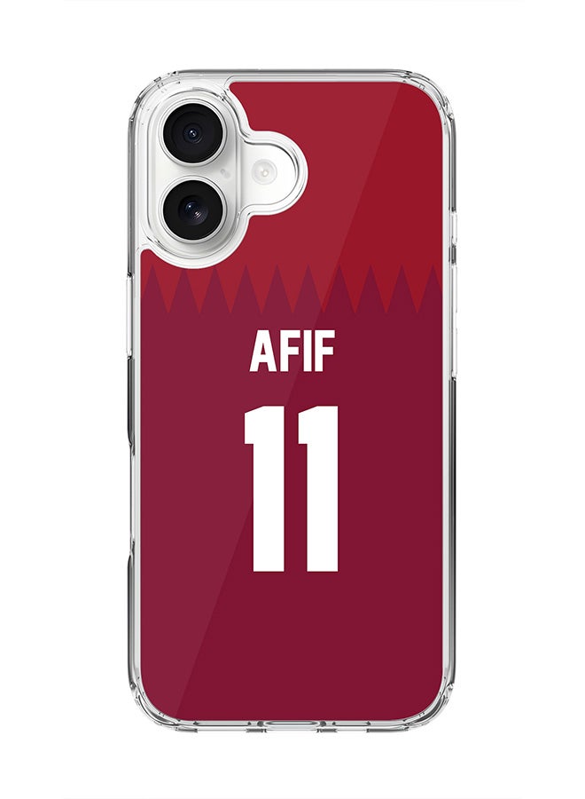 Stylizedd Classic Clear MagSafe Case for iPhone 17 , Hybrid Soft Case Flexible Edges Anti Drop TPU PC Gel Thin Transparent Cover [ Designed for iPhone 17 ] - Football Team - Qatar, Player Name - Afif