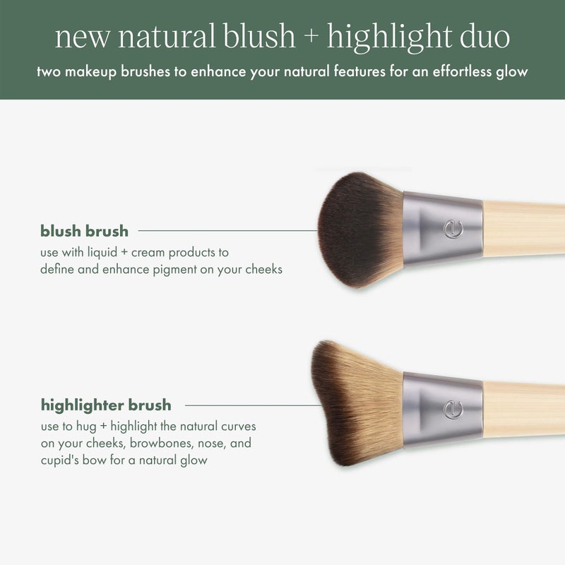 EcoTools Blush + Highlight Brush Duo, Makeup Brushes For Liquid, Cream, & Powder Highlight & Blush, Enhance Natural Skin, Eco-Friendly Makeup Brush Set, Synthetic Bristles, 2 Piece Set - Image 3
