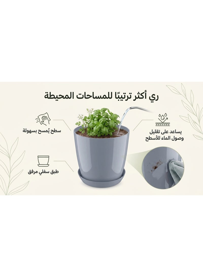 شالية زرع بلاستيك لامعة مع طبق، رمادي، قطر 30 سم - Image 2