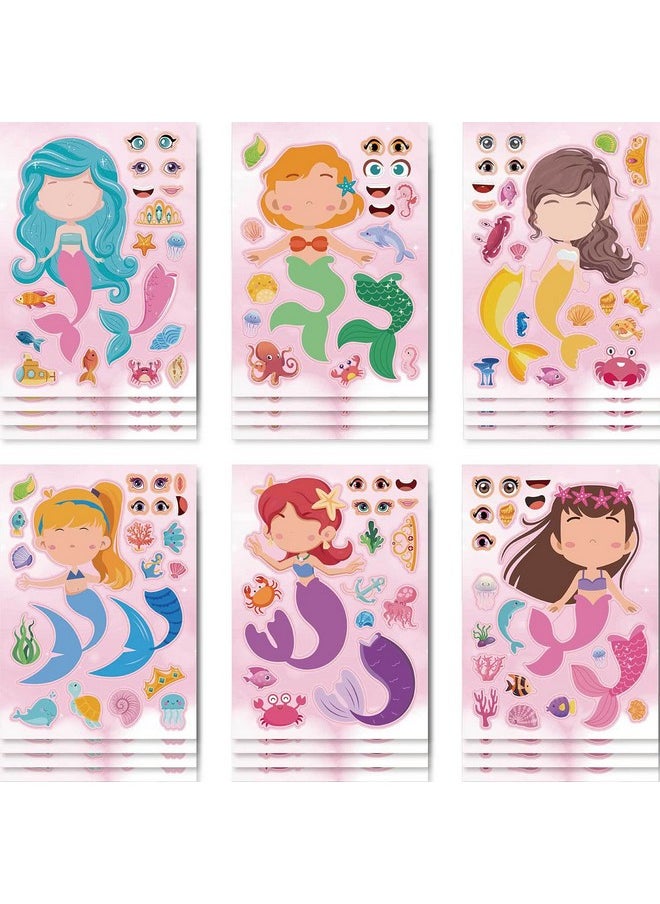 T-Antrix - 24 Sheets Make Your Own Mermaid Princess Stickers Make A Face Stickers For Kids Toddlers With Mermaid Diy Craft Stickers Kids Party Favor Supplies Crafts - Image 1