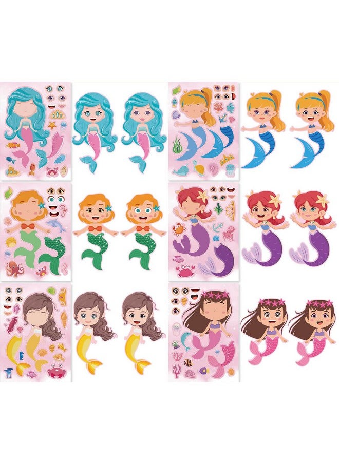 T-Antrix - 24 Sheets Make Your Own Mermaid Princess Stickers Make A Face Stickers For Kids Toddlers With Mermaid Diy Craft Stickers Kids Party Favor Supplies Crafts - Image 1