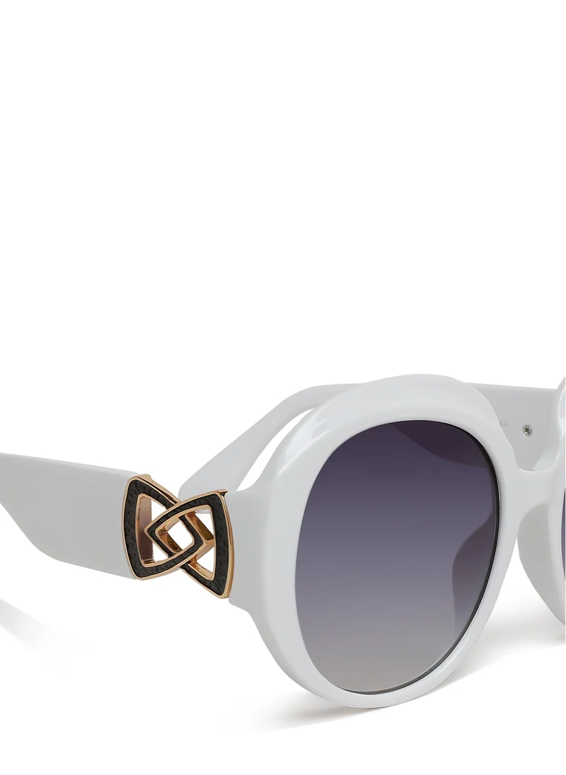 London Rag White Metallic Accent Round Sunglasses