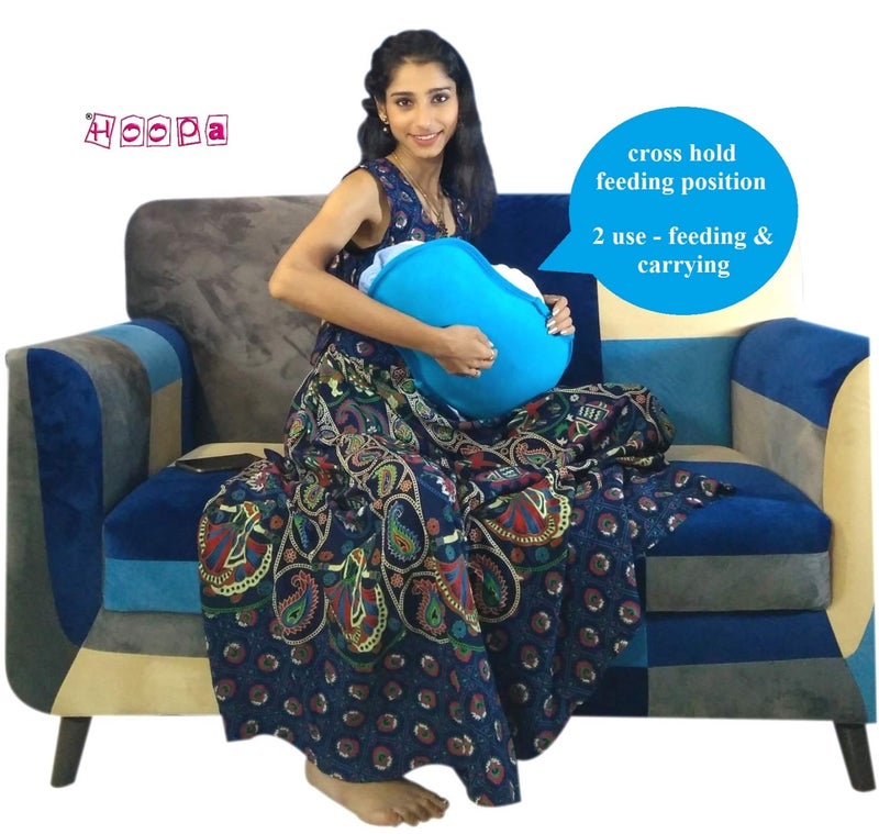 HOOPA 2-in-1 Infant Carrier for Newborn (0–4 Months) | Reclined Carrying & Breastfeeding Support | Strong Back Support | Indoor & Outdoor Use | Feeding Pillow | Nursing pad | Turquoise Blue - Image 4