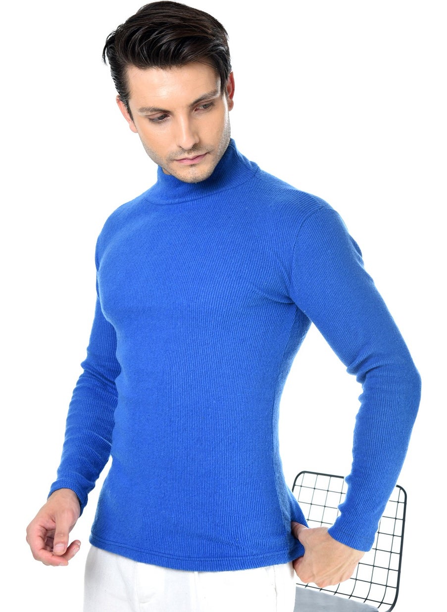 Belifanti Collection Men's Saks Blue Half Turtleneck Slim Fit Sweater  - Image 1