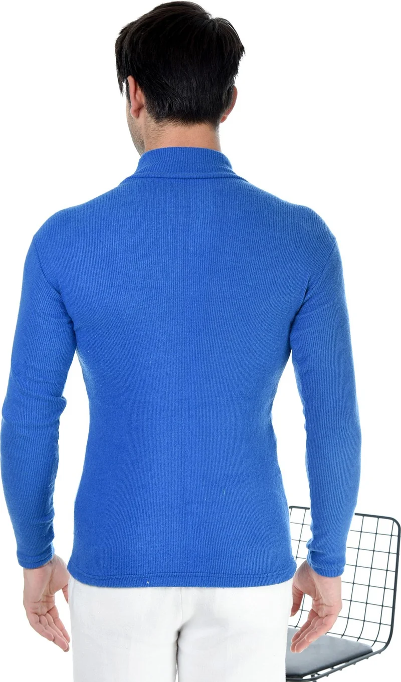Belifanti Collection Men's Saks Blue Half Turtleneck Slim Fit Sweater