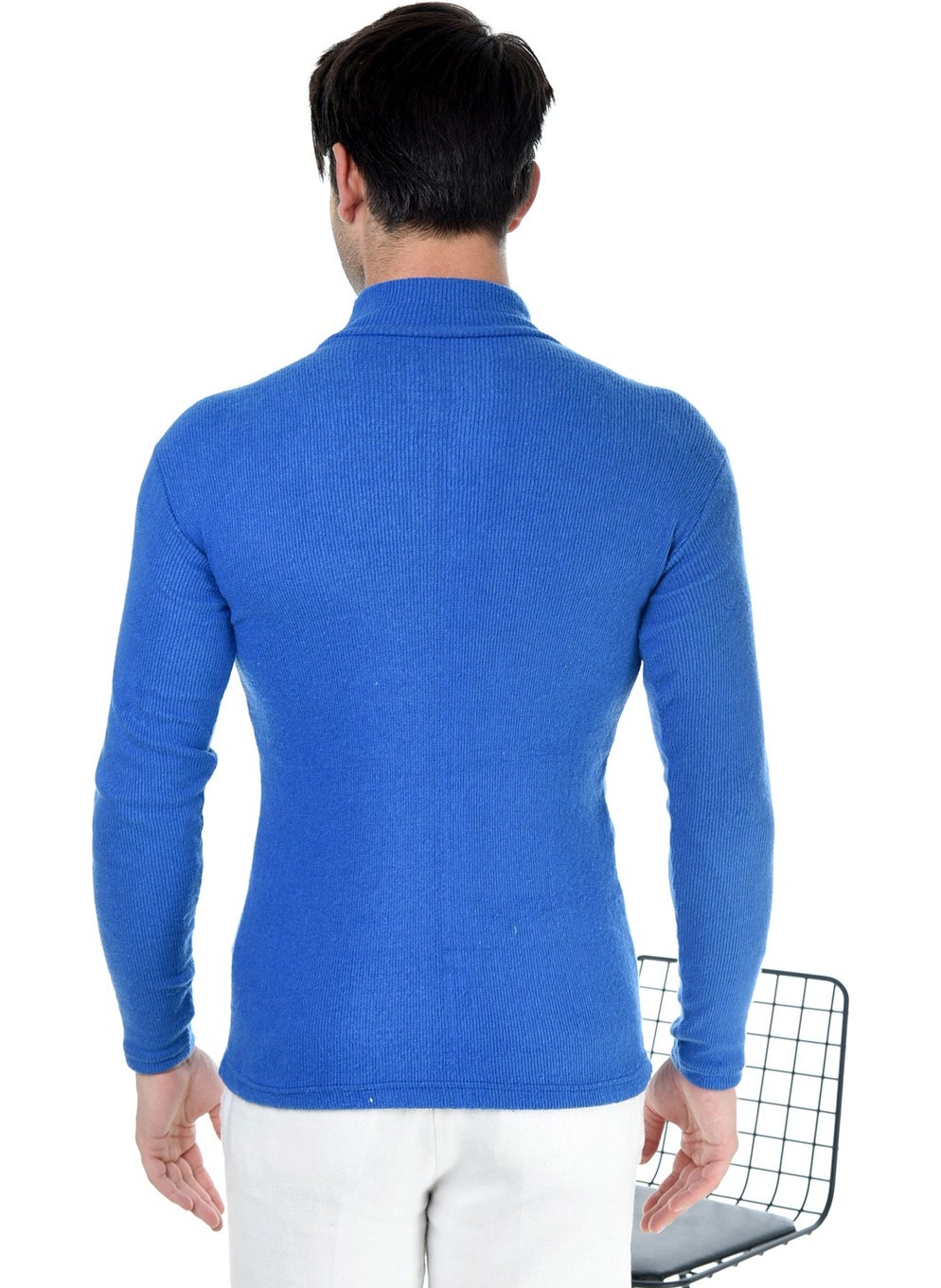 Belifanti Collection Men's Saks Blue Half Turtleneck Slim Fit Sweater  - Image 3
