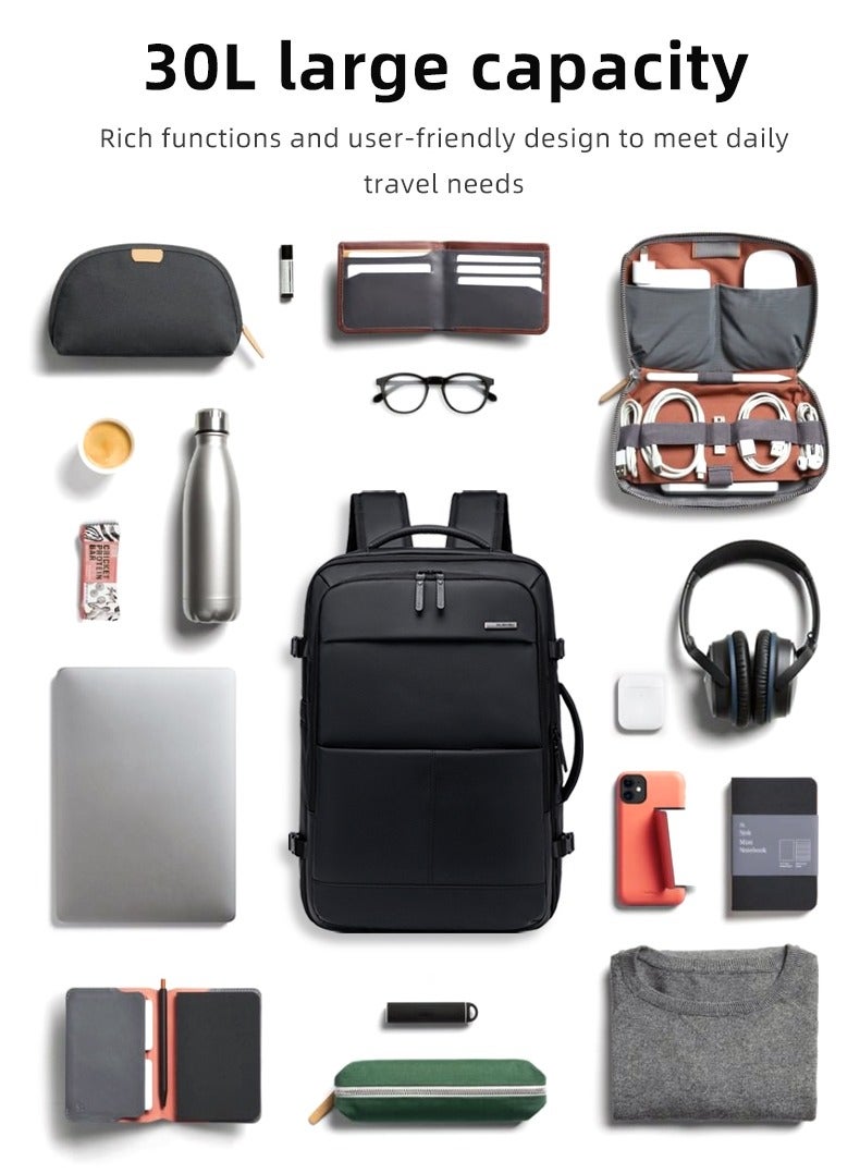 GB00734 15.6-inch Laptop Business Casual Large Capacity Water-resistant Backpack Bag - Black