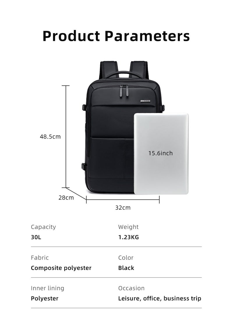 GB00734 15.6-inch Laptop Business Casual Large Capacity Water-resistant Backpack Bag - Black