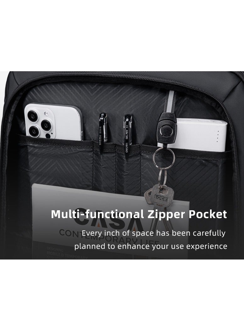 GB00734 15.6-inch Laptop Business Casual Large Capacity Water-resistant Backpack Bag - Black