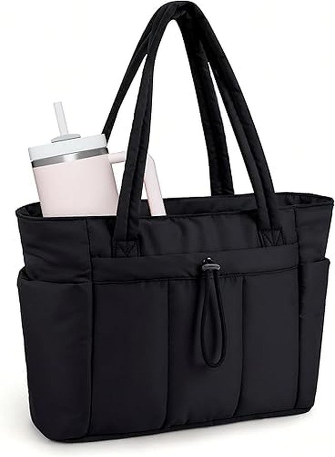 Prplet Large Tote Bag for Women | Multi-Pocket Travel Shoulder Bag with Tumbler Pocket | Work, Office, College, Travel & Daily Use Handbag (Black) - Image 1