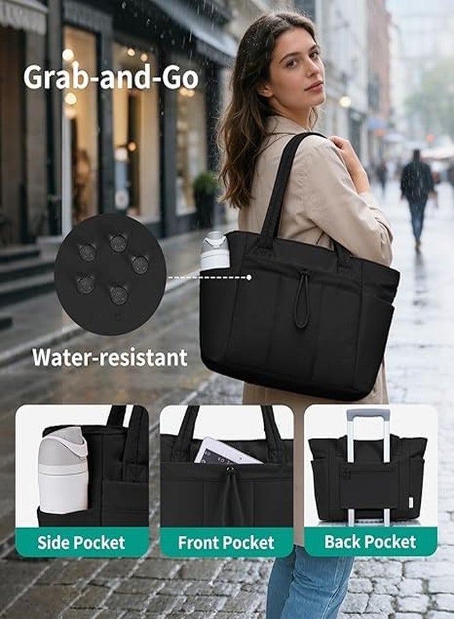 Prplet Large Tote Bag for Women | Multi-Pocket Travel Shoulder Bag with Tumbler Pocket | Work, Office, College, Travel & Daily Use Handbag (Black) - Image 4