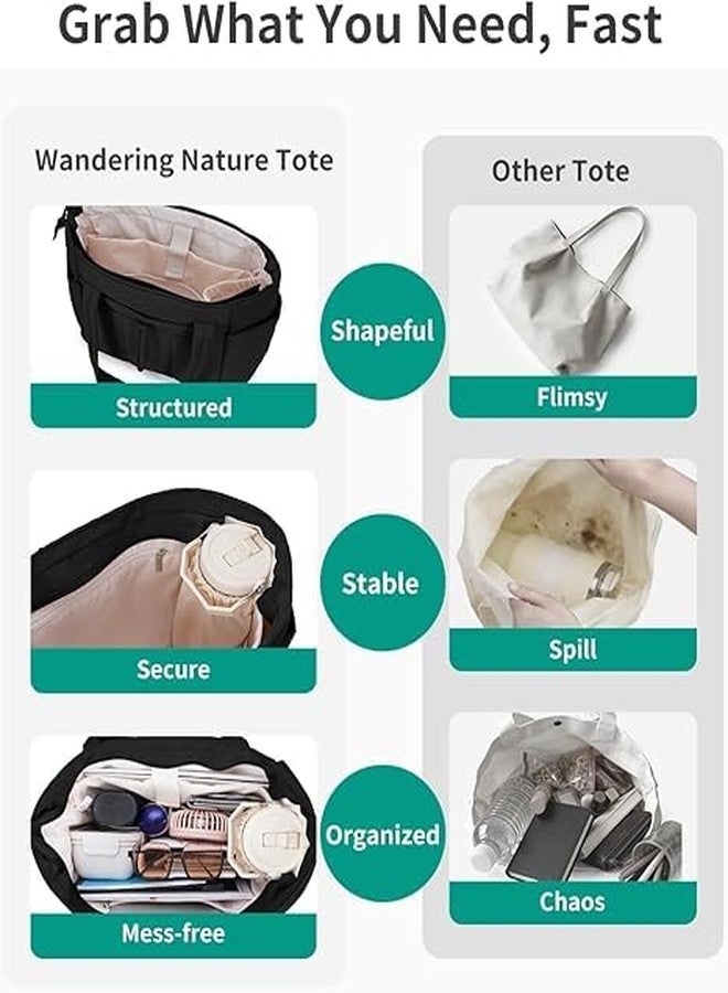 Prplet Large Tote Bag for Women | Multi-Pocket Travel Shoulder Bag with Tumbler Pocket | Work, Office, College, Travel & Daily Use Handbag (Black) - Image 2