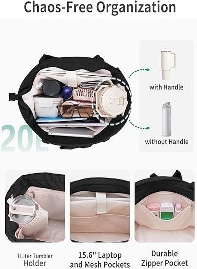 Prplet Large Tote Bag for Women | Multi-Pocket Travel Shoulder Bag with Tumbler Pocket | Work, Office, College, Travel & Daily Use Handbag (Black) - Image 3