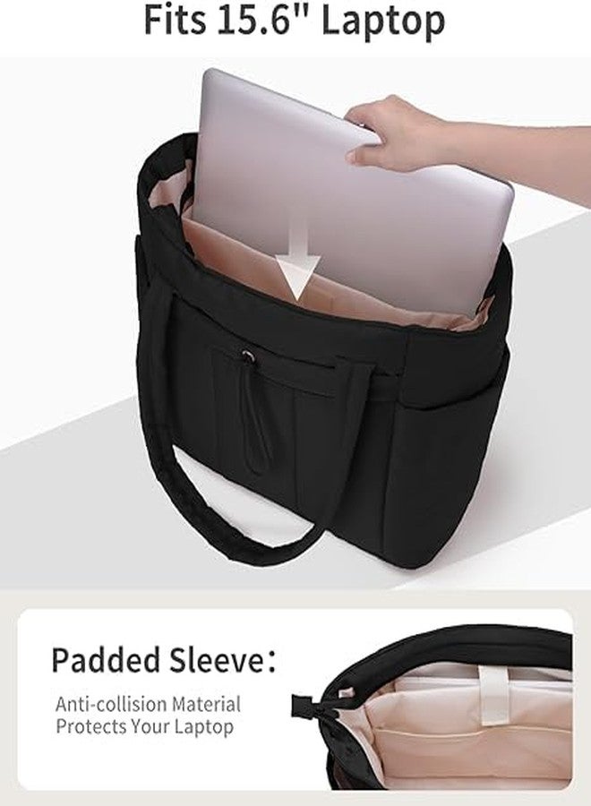 Prplet Large Tote Bag for Women | Multi-Pocket Travel Shoulder Bag with Tumbler Pocket | Work, Office, College, Travel & Daily Use Handbag (Black) - Image 5